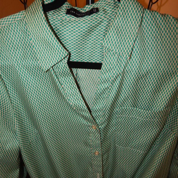 Ladies The Limited Button Front Blouse Top Shirt Size L Green/Cream Design - Picture 4 of 8
